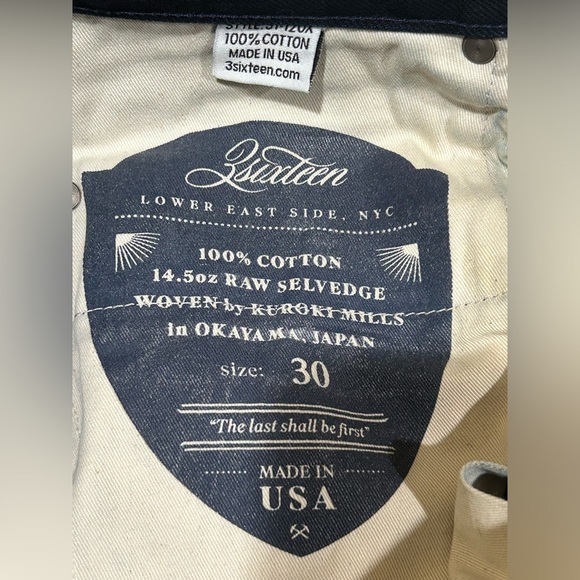 3Sixteen ST-120X Raw Selvedge Denim Jeans Men’s Size 30 - Picture 13 of 14
